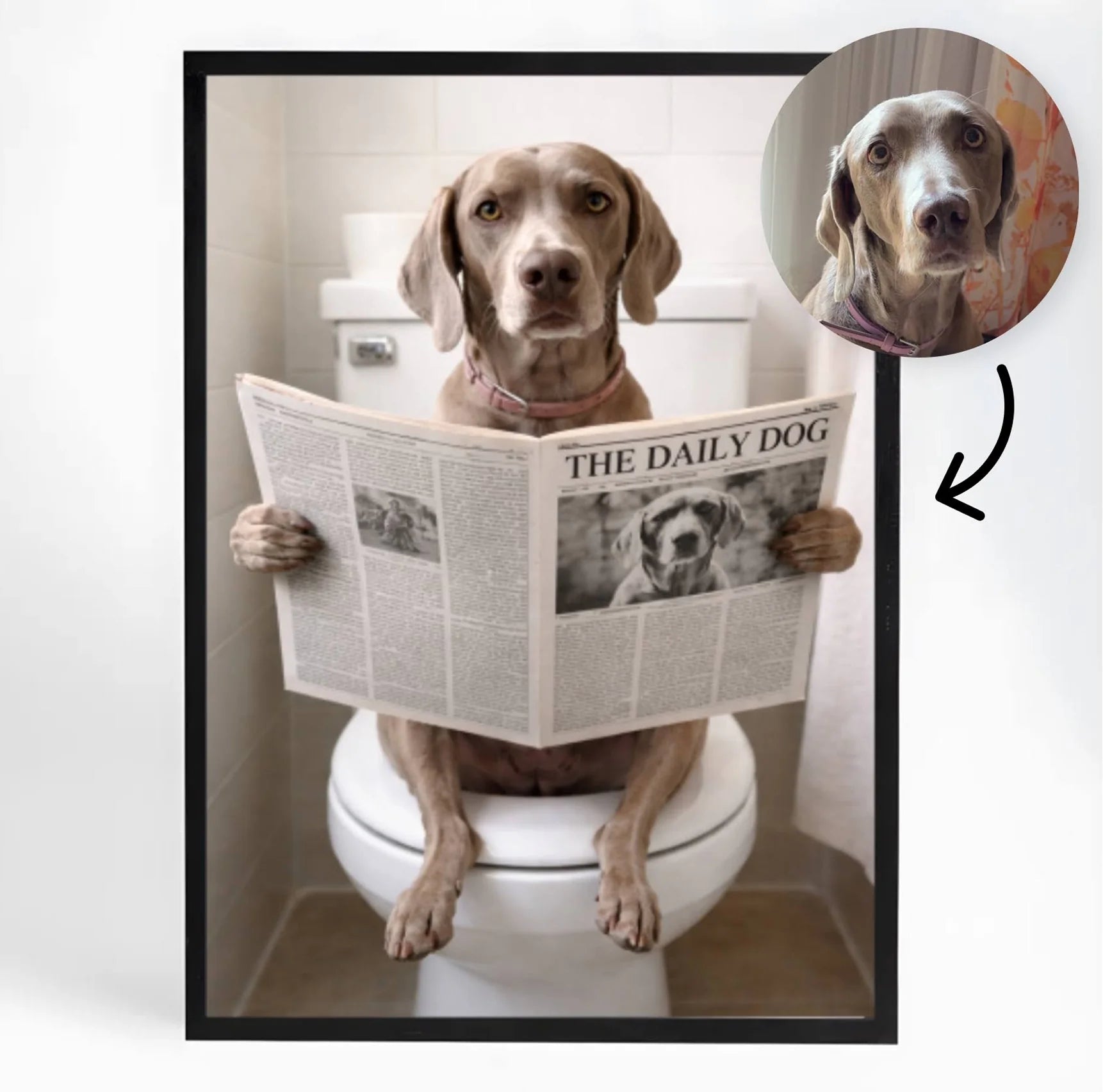 Gepersonaliseerde poster van hond op de wc “Belangrijke zitting”