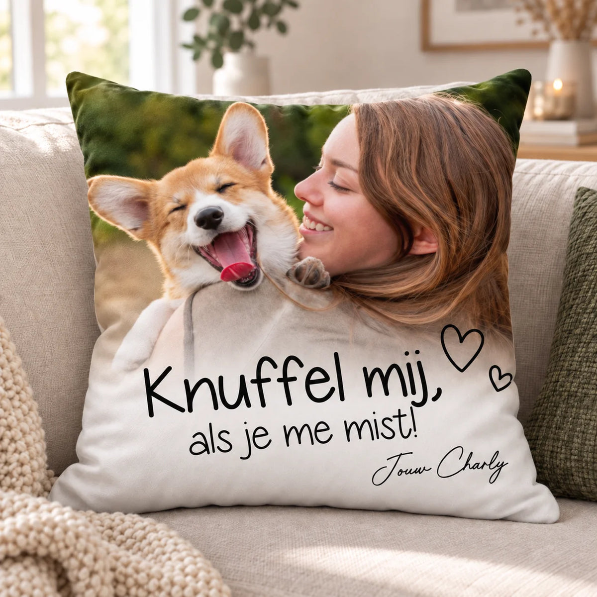 Gepersonaliseerde kussen "Knuffel mij als je me mist"