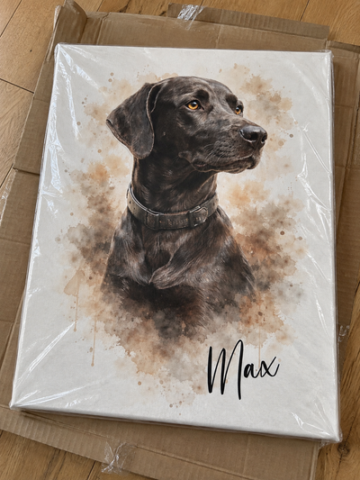 Canvas met een afbeelding van een hond als aquarel / aquareltekening